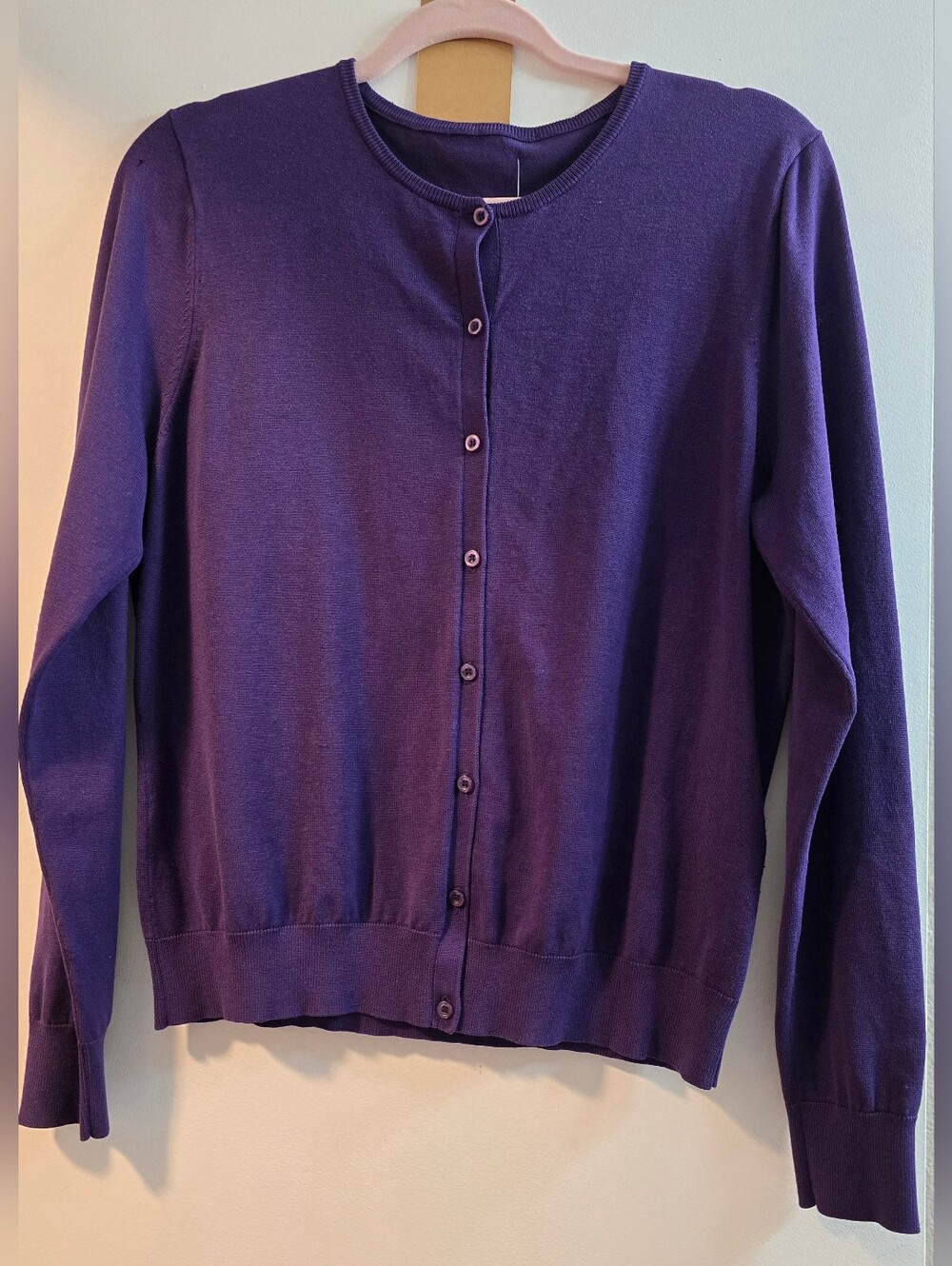 102 Women's Purple Button-Front Crewneck Cardigan Sweater